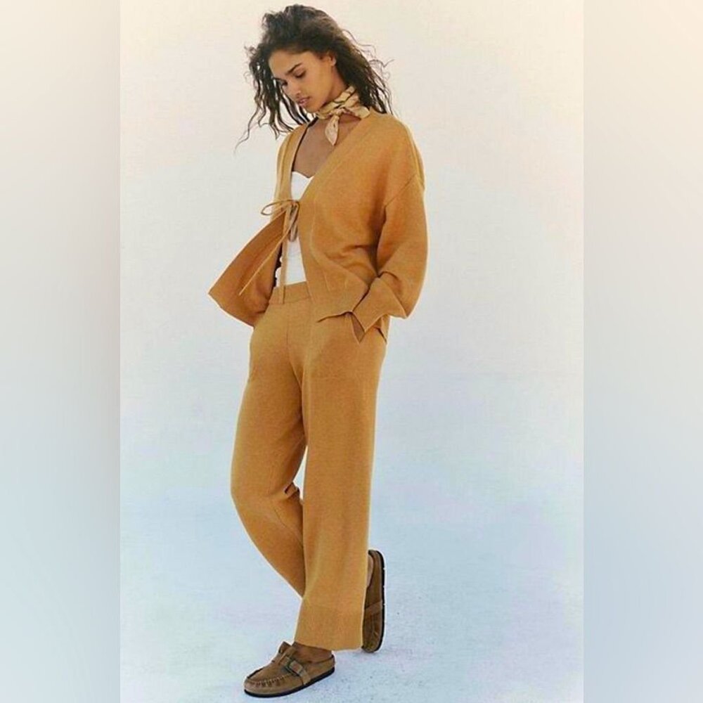 FREE PEOPLE WOMEN'S solar cardigan sweater set gold heather Size M  NEW